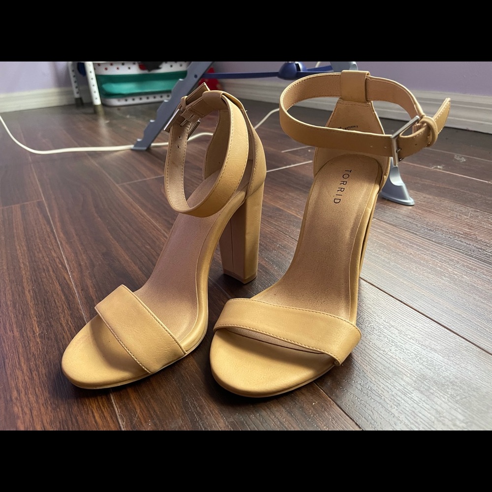 Beige Patent Leather Strappy Heels